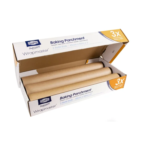 21C76 Toppits Professional Wrapmaster 45cm Baking Parchment Carton Open Leftside web
